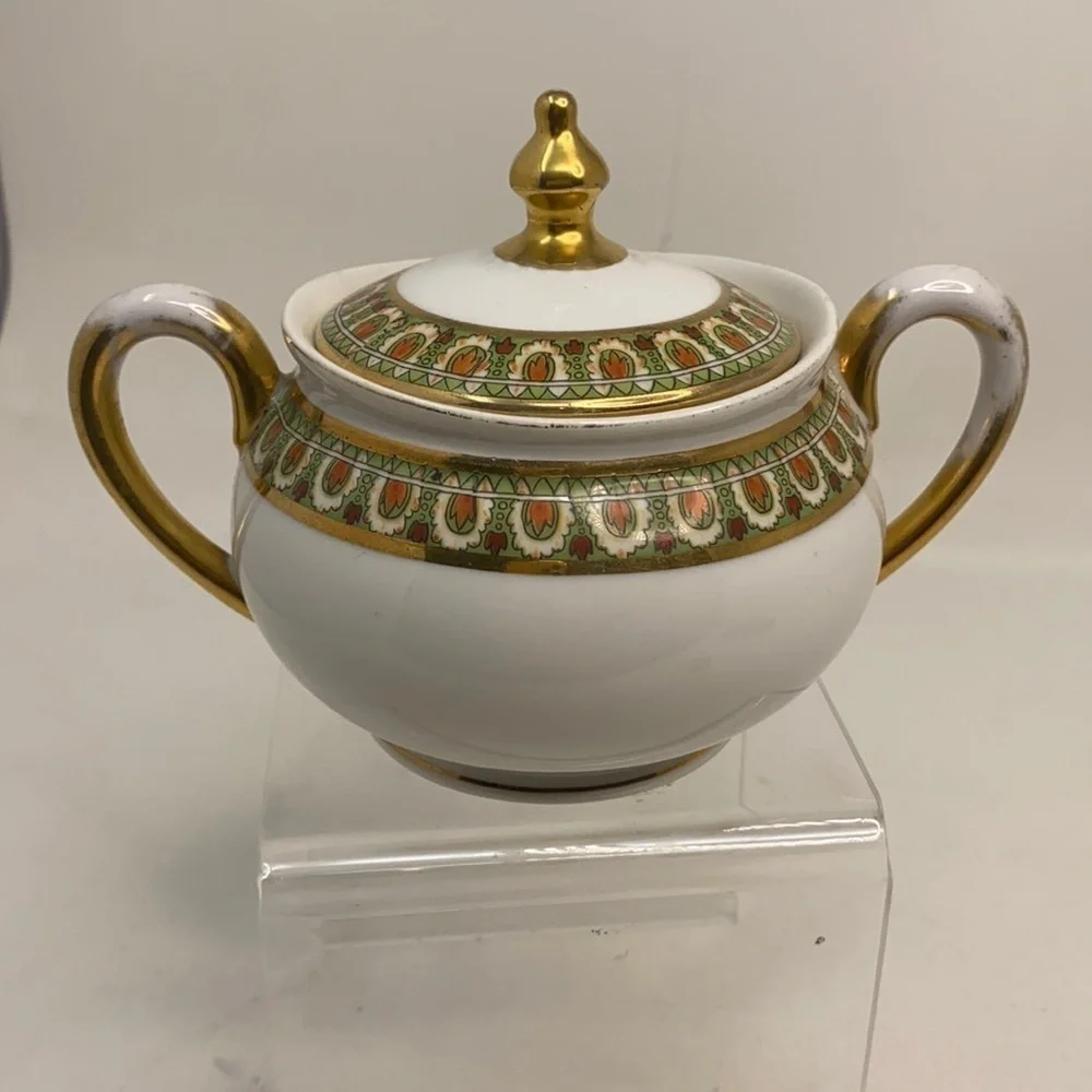 Limoges Sugar Bowl with Top Gold Green Orange